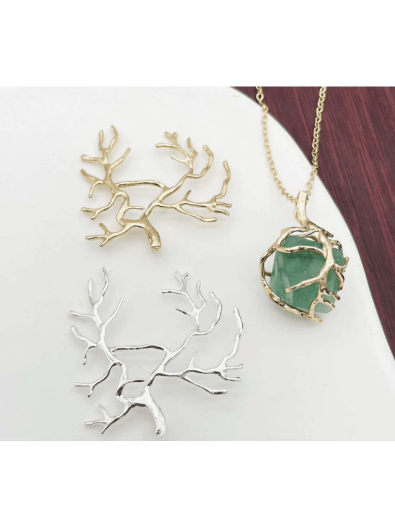 3/5 Pcs Gold Plated Branch Necklace Pendant Base For DIY Wrapped Inlaid Natural Stone Crystal Raw Stone Pearl Pendant Base - Multicolor - View 1