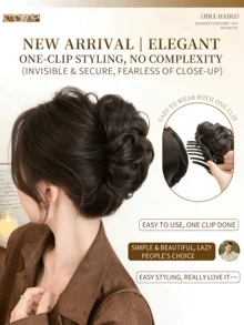 Synthetic Messy Bun Hair Extension Clip-In Claw Clip Ponytail Lazy Updo Wavy Curly Ponytail - Multicolor - View 6