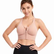 Sport Solid Front Zipper Racerback Cutout Back Sports Bra, Wirefree Removable Padded Shockproof Yoga Gym Workout Tank Top - Black - View 3