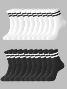 1/3/5/10/15/20 paires de chaussettes rayées mi-mollet, confortables et respirantes, chaussettes longues unisexes, blanches, convenant pour un usage quotidien, sportif et automnal - Multicolore - Voir 1