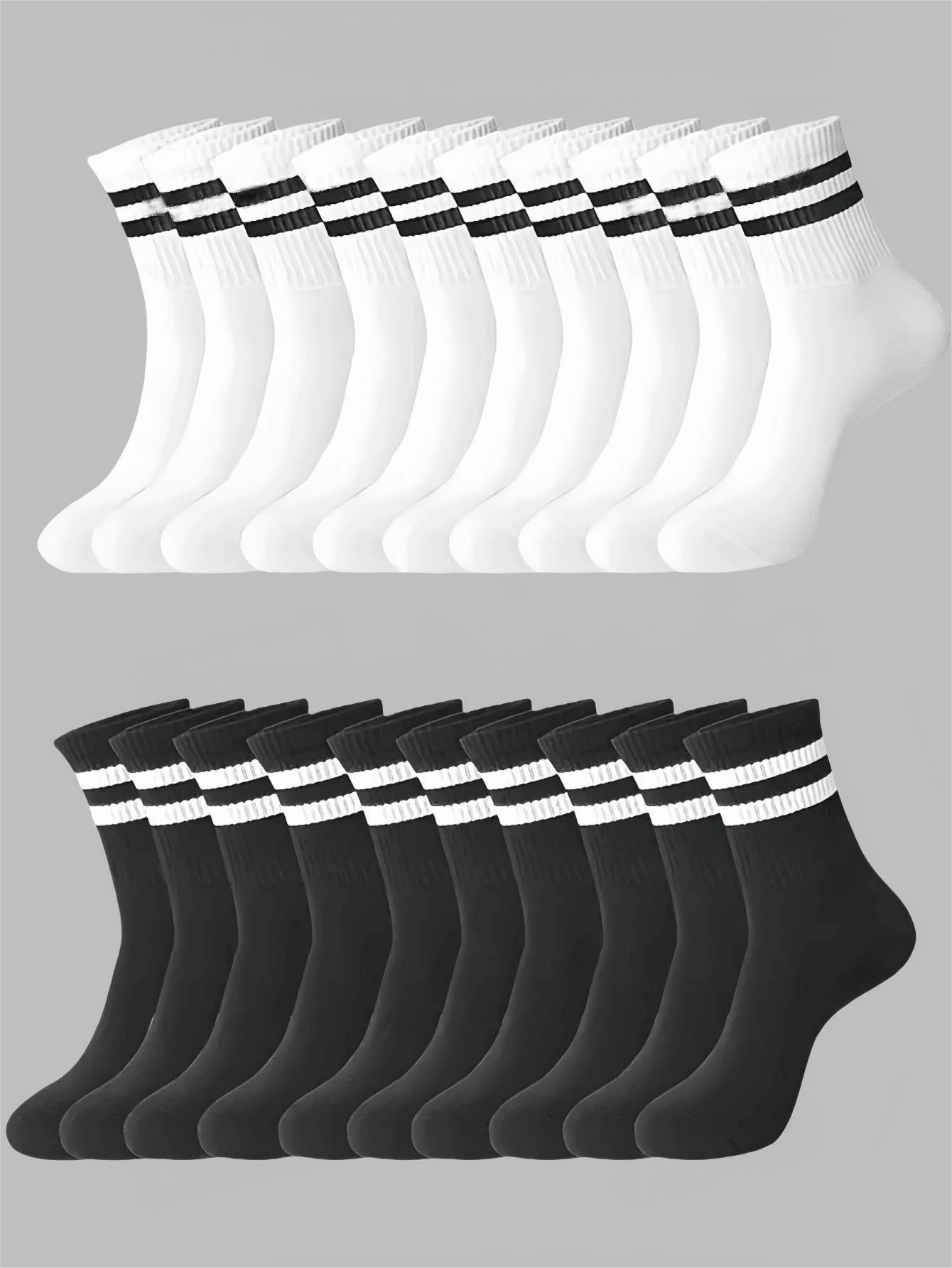1/3/5/10/15/20 paires de chaussettes rayées mi-mollet, confortables et respirantes, chaussettes longues unisexes, blanches, convenant pour un usage quotidien, sportif et automnal - Multicolore - Voir 1