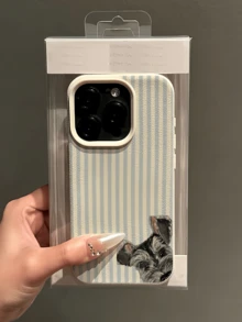 1個白色條紋小狗設計極簡個性化TPU防震全包覆手機殼，適用於Apple 17 16 15 14 13 12 11 Pro Max Air 及系列 - 彩色 - 查看 2