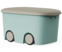 Recamania Caja de almacenamiento de plástico color verde menta con ruedas y tapa 45 L - Organizador grande para ropa, juguetes y hogar, resistente y ligera, fácil de mover, ideal para dormitorios, armarios, trasteros y salas de juegos, medidas 58x38x32 cm - verde menta - Ver 1