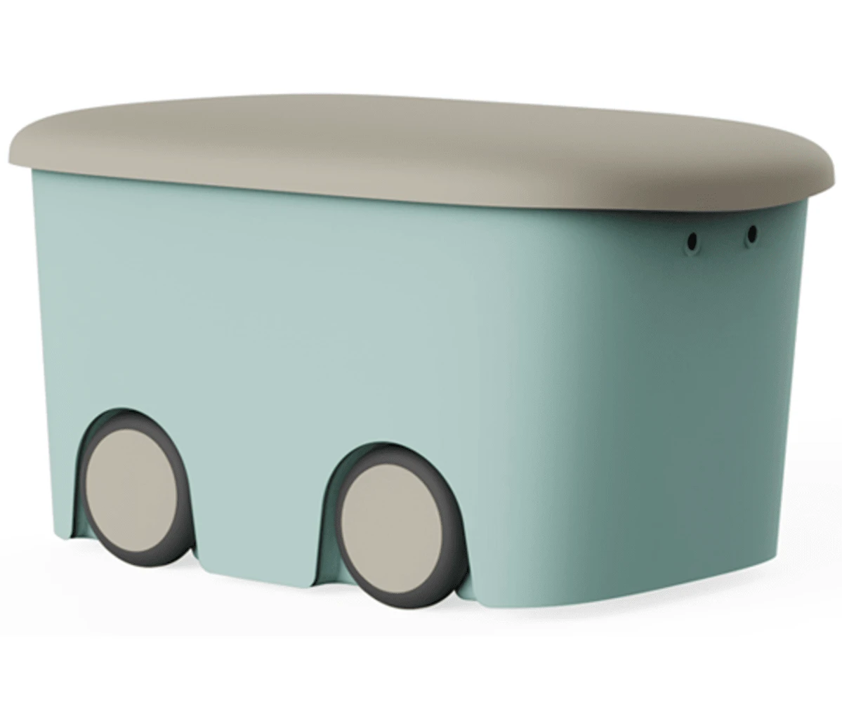 Recamania Caja de almacenamiento de plástico color verde menta con ruedas y tapa 45 L - Organizador grande para ropa, juguetes y hogar, resistente y ligera, fácil de mover, ideal para dormitorios, armarios, trasteros y salas de juegos, medidas 58x38x32 cm - verde menta - Ver 1