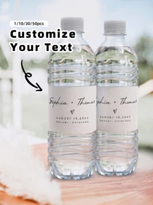 1/10/30/50pcs Customized Water Bottle Labels, 3 Styles, Personalized Wedding Decoration, Customizable Wedding Text Labels, Custom Name, Text, Blessing, Gift For Groom, Bride, Friends, Couples, Weddings, Parties, Holiday, Birthday, Wedding Favors - Multicolor - View 2
