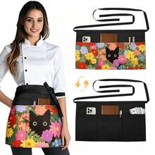 Double-Sided Floral Half-Waist Apron With 6 Pockets, Adjustable Design, Suitable For Waiters, Waitresses And Cafes - Multicolor - View 12