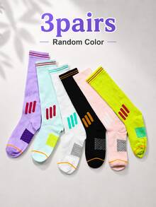 3 pares de calcetines de compresión profesional para pantorrilla de mujer, calcetines deportivos de tubo largo para fitness, correr, saltar la cuerda, yoga, ciclismo, bádminton, color aleatorio - Multicolor - Ver 6
