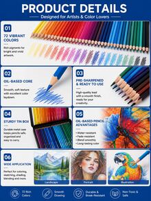 72pcs/36pcs/12pcs Oil-Based Colored Pencil Set With Durable Metal Box, Rich And Vibrant Colors, Smooth Application And Easy Blending, Pre-Sharpened Art Pencils For Drawing, Sketching, Shading And Illustration - Sets - View 3