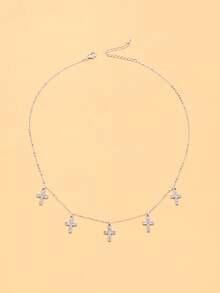 outingfit 1pc Women's Gold Pearl Necklace, Exquisite Minimalist Multi-Layer Pearl Necklace, Suitable For Wedding, Birthday And Other Occasions - Silver - View 2