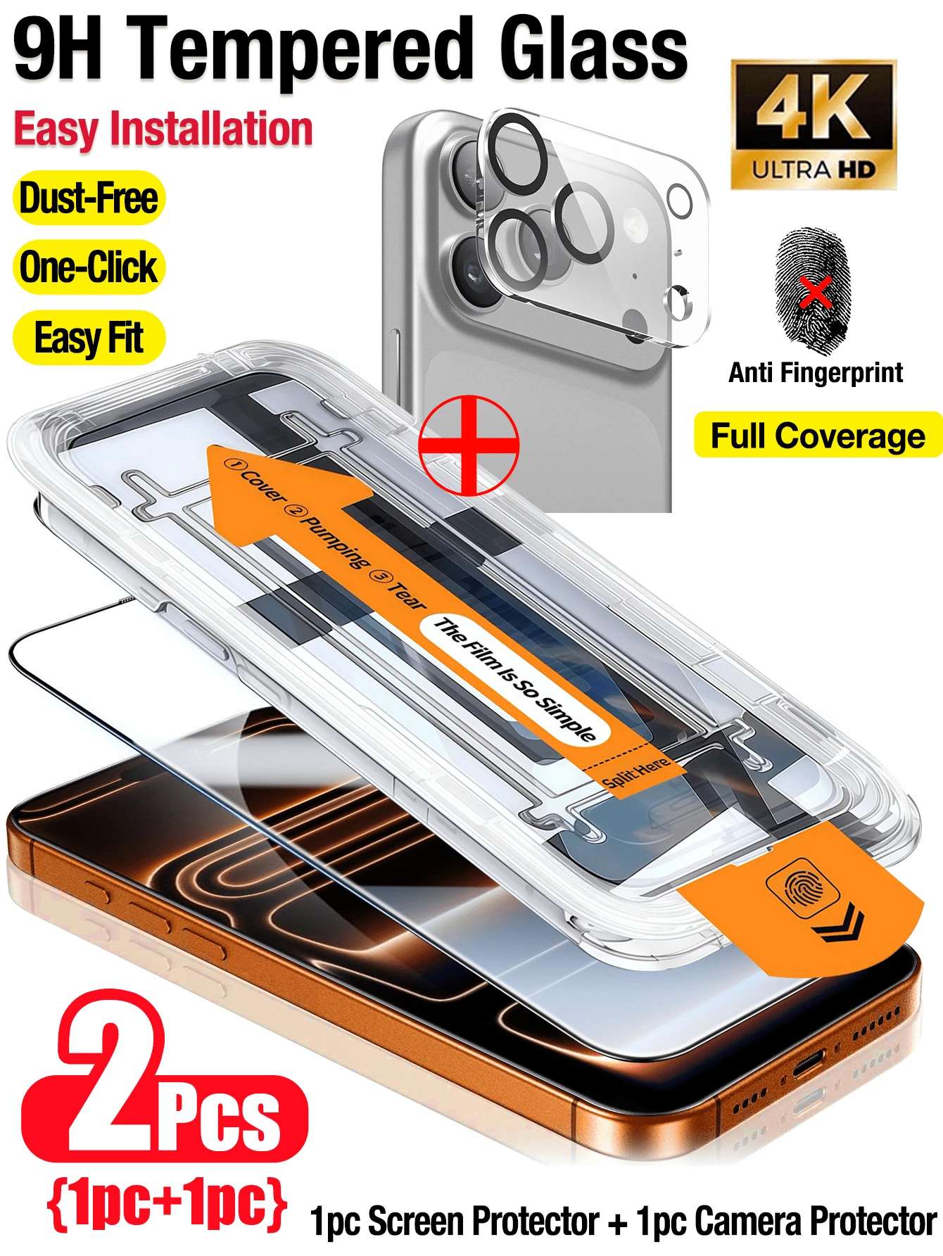 Yezodawee 17 Pro Max/17 Pro 系列適用鋼化玻璃螢幕保護貼,附安裝套件與自動對位套件,全螢幕覆蓋,防指紋、防震、防刮,9H 硬度防碎鋼化玻璃膜,超快速安裝,無塵設計,隱私防窺保護,無氣泡無塵 - 1+1 - 查看 1