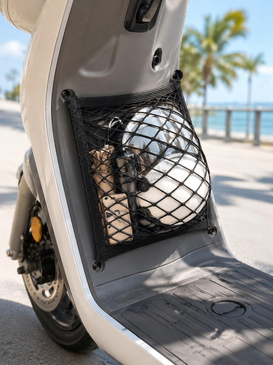 Motorcycle Storage Net Bag, Elastic Mesh Organizer Pocket With 4 Corner Loops, Stretchable Nylon Cargo Holder, For Motorcycle Helmets And Bottles, Travel And Moto Riding, Motorcycle Accessories And Gear, Fits Scooter, Electric Scooter, Moped, E-Bike