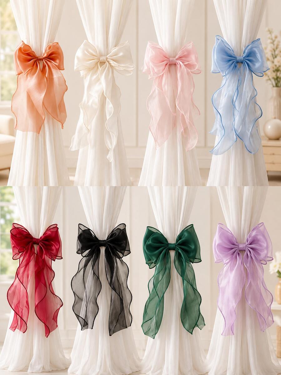 2PCS-Silk Bow Window Curtain Tie Backs, Ribbons & Bows,Lace Ribbon Bow Curtain Clips, French Bow Rope Fixers Decor Suitable For Wedding, Home, Bedroom, Office