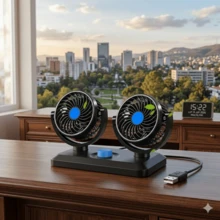 DeTODO 2 Speed Dual Car Fan. 360° - Black - View 1