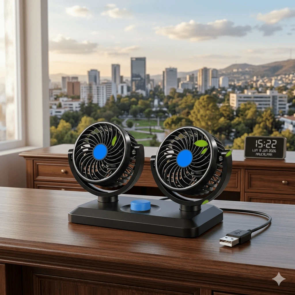 DeTODO 2 Speed Dual Car Fan. 360° - Black - View 1