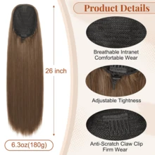 Extensión de cabello de cola de caballo con cordón, cola de caballo falsa larga y recta, extensión de cabello natural y suave con clip, peluca sintética resistente al calor de 32 pulgadas, 165g, 30# - Marrón Mocha - Ver 3