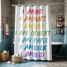 1pc Multi-Size Rainbow Inspirational Text Print Shower Curtain - Suitable For Bathroom Decor, Easy To Clean, Exquisite Home Decor And Practical Home Decor Gift - Comes With 12 Plastic Hooks - Multicolor - View 9