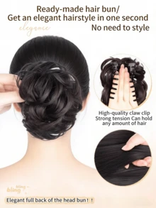 Synthetic Messy Bun Hair Extension Clip-In Claw Clip Ponytail Lazy Updo Wavy Curly Ponytail - Multicolor - View 5