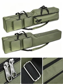 1pc 150cm/59in Foldable Fishing Rod Bag, Fishing Rod Storage Bag, Fishing Rod Case, Large Capacity, Double Layer Design, Equipped With 4 Side Pockets, Suitable For Outdoor Fishing. - Random Color - View 5