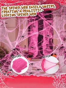 Dekorasi Halloween Baru: Jaring Laba-laba Katun Merah Muda, Dekorasi Adegan Jaring Laba-laba, Jaring Laba-laba Merah Muda, Properti Rumah Hantu - berwarna merah muda - View 1