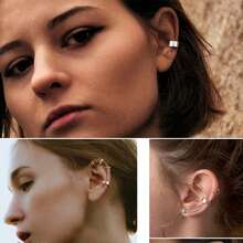 SENLANSP 3PCS 316L Stainless Steel Minimalist Smooth Cross Double Line Clip Earrings, Unisex, Suitable For Daily Wear, Party And Gifting - 3pcs - View 7