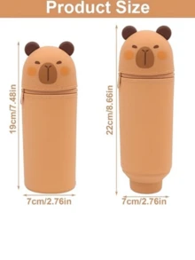 1pc 2-In-1 Soft Silicone Pencil Case - Cute Capybara Zipper Pencil Pouch, Vertical Pencil Holder Or Desktop Pen Pot, Suitable For School/Office - Multicolor - View 6
