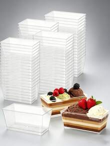 30/20/10/1pc 150ml Transparent Rectangular Dessert Bowls Equipped , Reusable Single-Serve Treat Containers For Party Desserts, Puddings, Mousses, Small Pastries - Multicolor - View 3