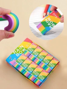 6入創意學生橡皮擦套組，低殘留可愛2B鉛筆橡皮擦，彩虹橡皮擦，隨機顏色，開學季 - 彩色 - 查看 6