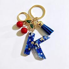 A-Z Resin Initial Keychain, Holiday Gift, Royal Blue Women's Key Chain, Cherry Tassel Car Key Chain Accessory, Gift, Car Decoration, Bag Charm, Cute Gothic Y2K Style For Campus - Royal Blue - View 29