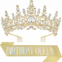 女性水晶生日皇冠 生日女王 皇冠腰帶 女王公主皇冠附梳子 生日快樂派對裝飾禮物髮飾 - 查看 18