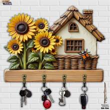 2D Flat, 1pc, Sunflower Welcome Key Hook, Wooden Multi-Functional Home Key Rack, Includes Four Metal Hooks, Wall Decor, Porch Decor, Room Decor, Villa Decor, Seasonal Home Hanging Rack Decor - Multicolor - View 15