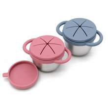 JOJO Baby Cangkir Snack Bayi, Wadah Snack Anti Tumpah untuk Balita dengan Tutup Silikon & Cangkir Stainless Steel, Pegangan yang Mudah Digenggam - MultiWarna - View 10