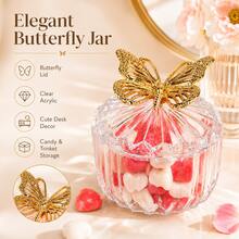 12/5/1pc Transparent Acrylic Mini Storage Box, Gold Butterfly Lid Candy Jar, Transparent Jewelry Storage Container, Cute Desktop Ornament Box, Suitable For Cleaning Swabs, Earrings, Rings, Candy, Vanity Decor And Gifts - View 1