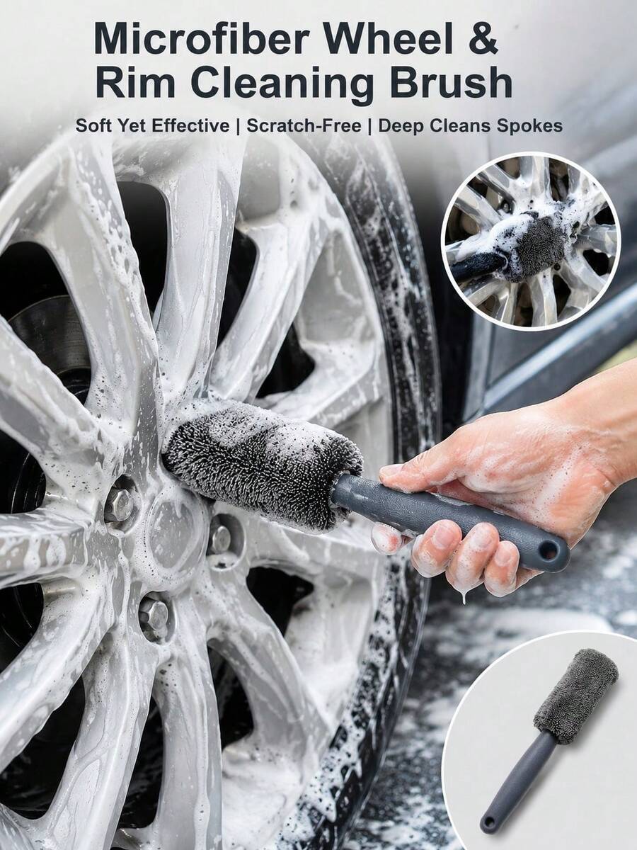 Ultra Soft Microfiber Wheel & Tire Cleaning Brush, Scratch-Free Car Rim Cleaning Tool, Suitable For Wheel Nuts, Spokes, Wheel Gaps And Hard-To-Reach Areas, Car Detailing Accessory - A - View 1