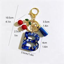 A-Z Resin Initial Keychain, Holiday Gift, Royal Blue Women's Key Chain, Cherry Tassel Car Key Chain Accessory, Gift, Car Decoration, Bag Charm, Cute Gothic Y2K Style For Campus - Royal Blue - View 3