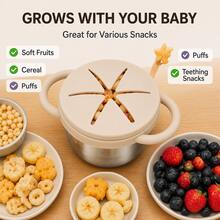JOJO Baby Cangkir Snack Bayi, Wadah Snack Anti Tumpah untuk Balita dengan Tutup Silikon & Cangkir Stainless Steel, Pegangan yang Mudah Digenggam - MultiWarna - View 6