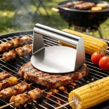 1/2/3件組 BBQ 套組，木柄漢堡壓製器套組，起司融化蓋，不鏽鋼漢堡壓製器與 BBQ 工具配件，適合露營廚師 - A - 查看 5