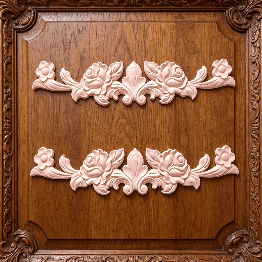2pcs Solid Wood Carving Horizontal Flowers, Woodworking Supplies, Home Decorations, Suitable For Cabinets, Doors And Windows, Furniture, Background Walls, Porches And Other Decorations, Holiday Decorations, DIY Decorations.