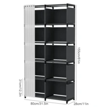 Platzsparender tragbarer Kleiderschrank mit 5 Regalböden, 10 Fächern, freistehend, staubdichter Organizer für Kleidung, Schuhe und Accessoires, mehrschichtiges mobiles multifunktionales Regal für Zuhause und Schlafzimmer - Übersicht 12