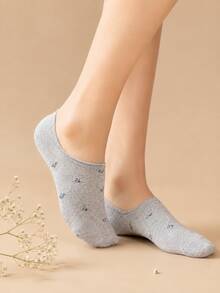 5 Pairs Random (Non-Embroidered) Multicolor Ditsy Floral Boat Socks, Breathable & Comfortable, Suitable For All Seasons, Random Colors - Multicolor - View 5