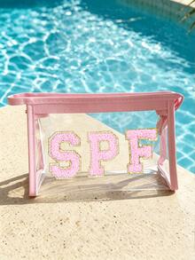 「SPF」印花 PVC 防水化妝包，PVC 防曬收納袋，拉鍊式 PVC 旅行收納袋，輕量耐褪色化妝盥洗包，TSA 認證便攜化妝收納盒，易清潔設計，適合女性與男性，適合母親、老師、朋友、護理師等，化妝包，學校假期旅行必備盥洗包，母親節禮物，夏季必備 - 彩色 - 查看 8