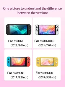 新款 Switch 2 (2025) 遊戲主機配件，1個粉色愛心單面蝴蝶結印花圖案保護殼/保護套，相容於 Switch 2/Switch NS/Switch OLED/Lite，適用於 Switch 2代/Switch 遊戲主機配件，全套，收納袋，遊戲卡盒，Switch 保護殼，給 Switch 玩家的最佳禮物 - 彩色 - 查看 11