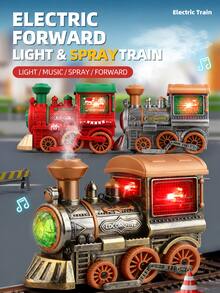 Juguete educativo de motor de tren estilo vintage con luz, música, humo y rociador omnidireccional eléctrico, adecuado para niños - Multicolor - Ver 4
