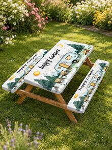 1/3pcs Elastic Picnic Table Cover With Stool Cover Set, Reusable Elastic-Edged Tablecloth, Tabletop Protection For Happy Campers And RVs, Durable Tablecloth For RV Travel And Backyard Dining. - Multicolor - View 6