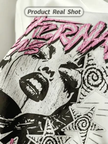 Herren Sommer Lässig Weiches Rundhals Kurzarm-Shirt, Punk Rock Weibliches Gesicht Muster Grafik ist geeignet für den täglichen Gebrauch. - Weiss - Übersicht 2