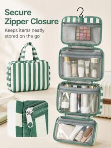 The Striped Toiletry Bag Also Doubles As A Makeup Organizer, Making It A Perfect Necessity For University Dorm Life And Travel. - Multicolor - View 2