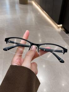 1件女款窄框素鏡片金屬半框時尚裝飾眼鏡，抗疲勞，透明鏡片，非處方眼鏡，日常穿戴配件 - 彩色 - 查看 8
