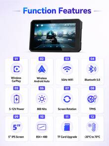 Pantalla Carplay para Motocicleta, Carplay Inalámbrico y Android Auto para Moto, con Pantalla HD de 5 Pulgadas y Soporte Ajustable, Compatible con Audio/Navegación Inalámbrica, sin Batería - MP5 - Ver 4