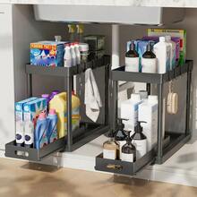 NATURAL SUMMERTIME 2-Piece Under-Sink Storage Rack, Bathroom Cabinet Storage Box, Sliding Cabinet Drawer Storage Basket, Kitchen Accessories, Kitchen Organization Supplies. - White - View 1