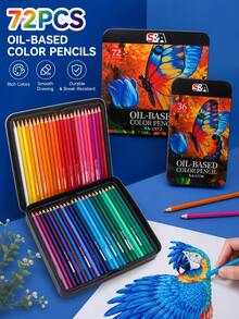 72pcs/36pcs/12pcs Oil-Based Colored Pencil Set With Durable Metal Box, Rich And Vibrant Colors, Smooth Application And Easy Blending, Pre-Sharpened Art Pencils For Drawing, Sketching, Shading And Illustration - Sets - View 1