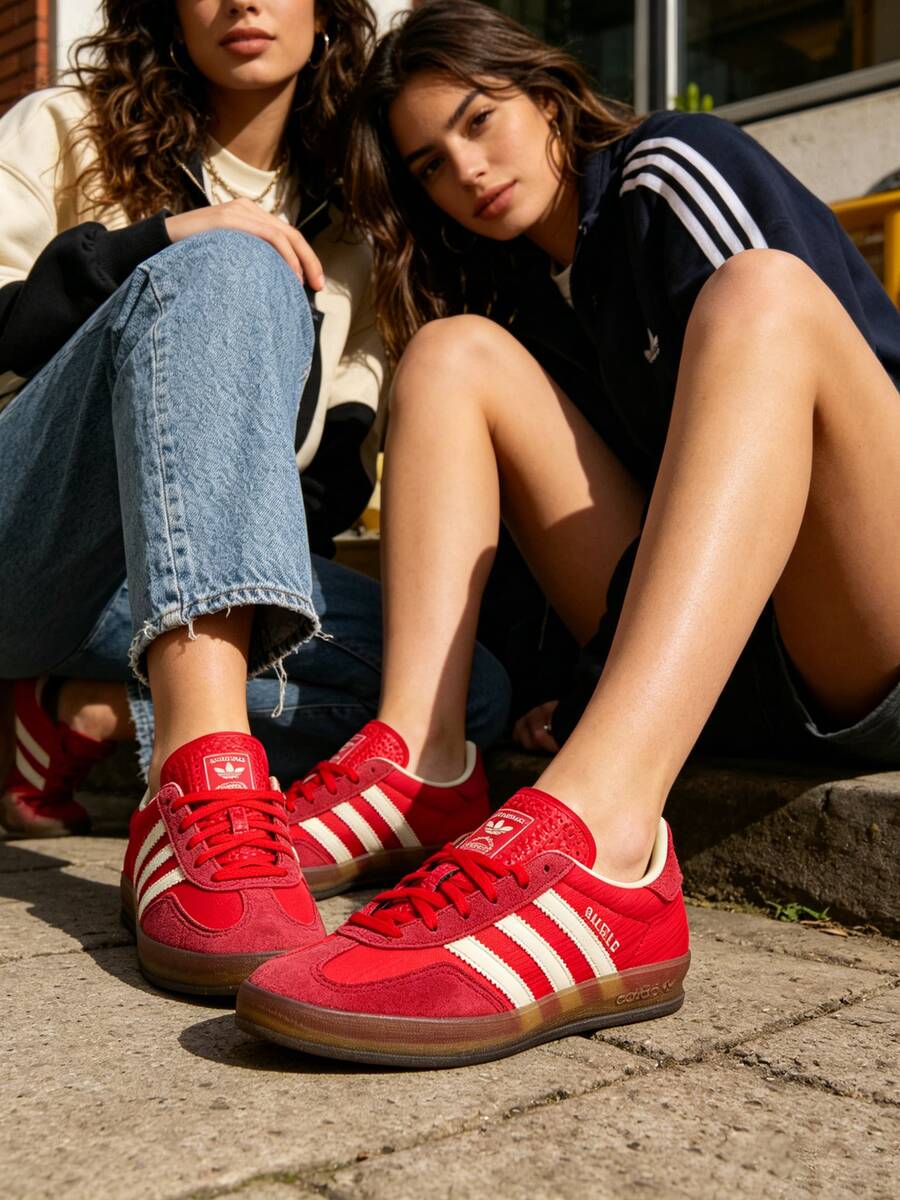Adidas 女士 Gazelle 室内外日常旅行运动休闲鞋 JS1411 - 亮粉紅螢光/淺猩紅/乳白色 - 查看 1